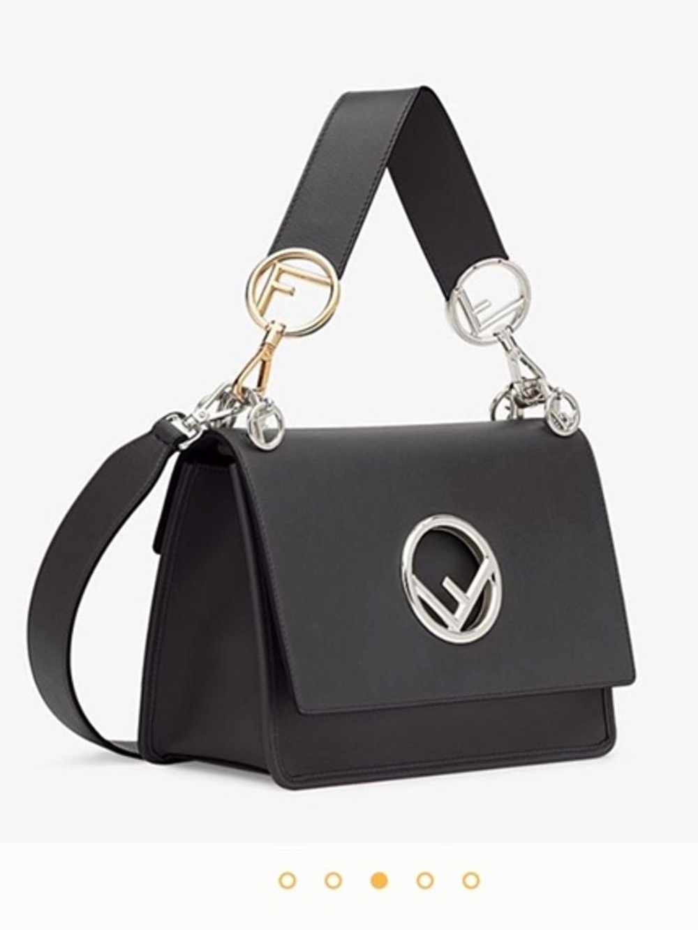 Fendi Black Leather Shoulder Bag with Silver & Gold Hardware